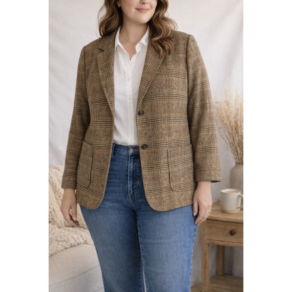 LL Bean Heritage Wool Silk Houndstooth Blazer Jacket 1X Plus
